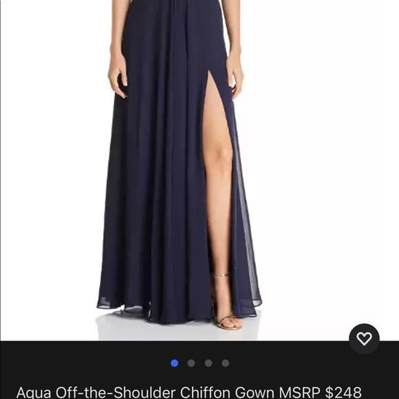 Aqua Off The Shoulder Chiffon Maxi Gown High Slit Full Skirt Size 2 NWT - Picture 11 of 12